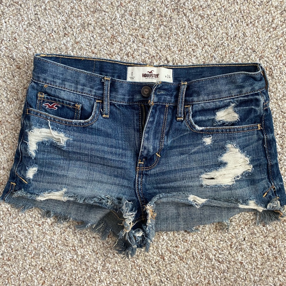 Hollister Dark Wash High Waisted Ripped Shorts